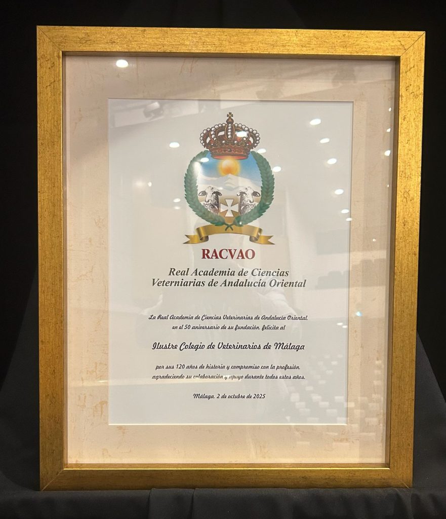 La Real Academia de Ciencias Veterinarias de Andalucía Oriental entrega placa conmemorativa de agradecimiento y reconocimiento al Ilustre Colegio de Veterinarios de Málaga